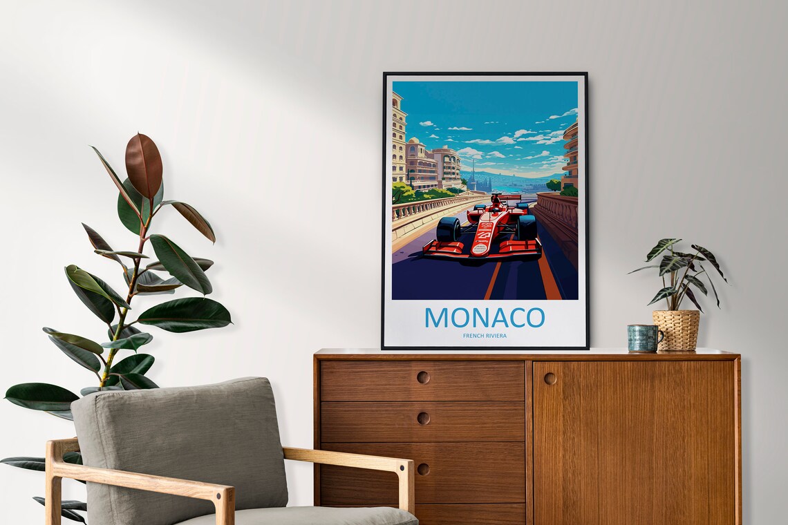 Monaco Travel Print Wall Decor Monaco Circuit Poster Motorsport Travel Print Art Print Racing Illustration Monaco Race Travel Art - Image 2