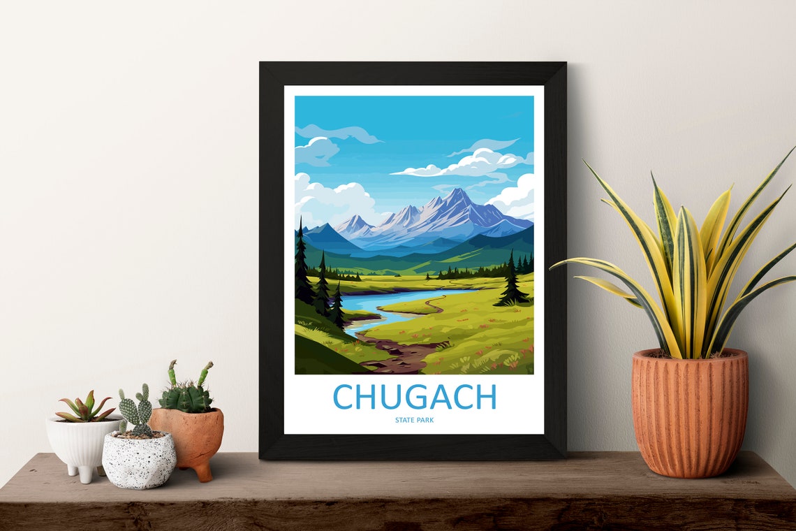 Chugach State Park Meadow Trail Stream Mountain Vista Poster - Image 3