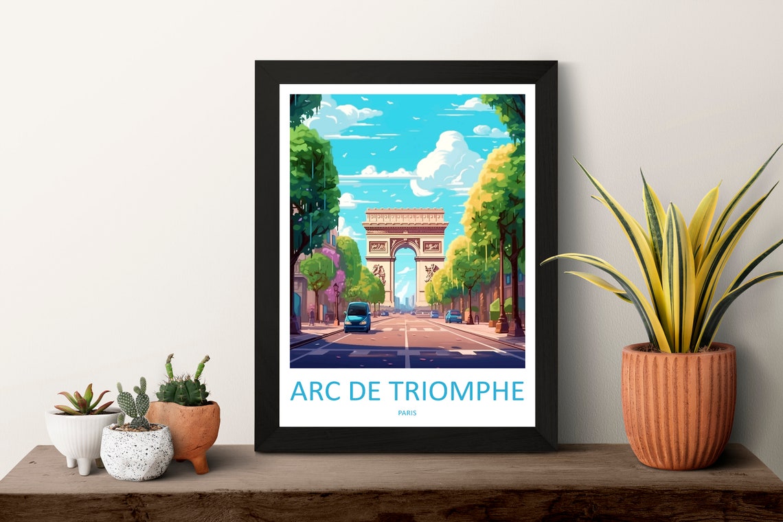 Paris France Arc de Triomphe Sunny Avenue Classic Travel Poster - Image 3