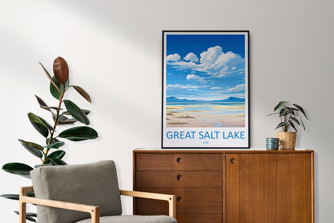 Great Salt Lake Utah Salt Flat Shoreline Clouds Travel Poster - Image 2
