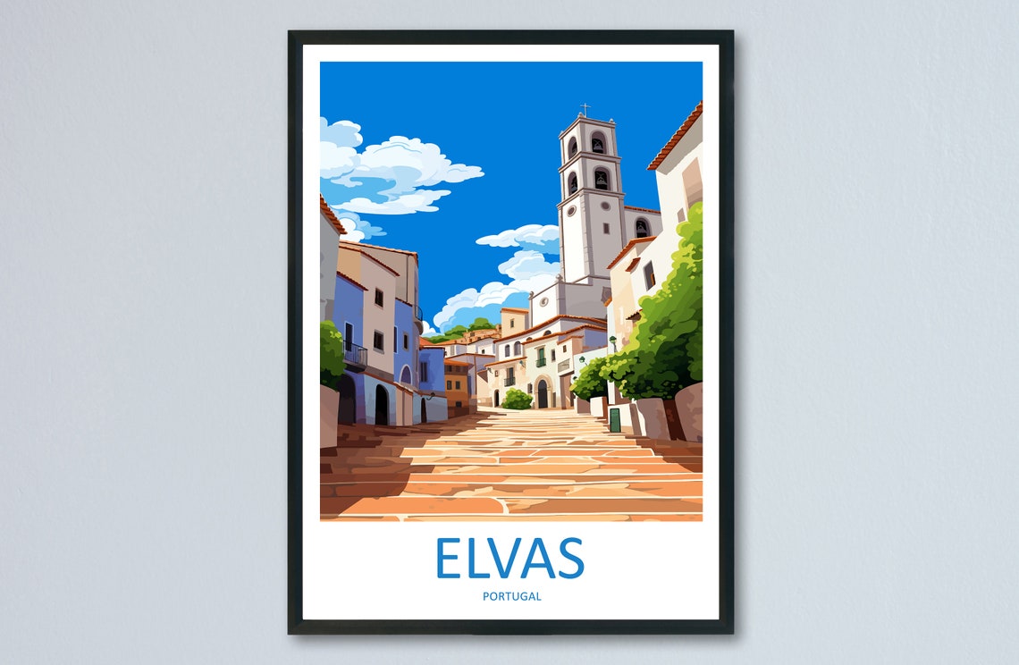 Elvas Portugal Charming Cobblestone Street Scene Travel Poster