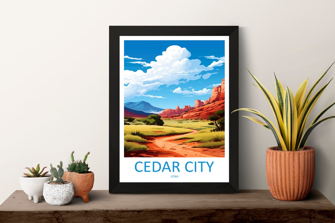 Cedar City Utah Warm Red Rock Valley Desert Trail Vista Poster - Image 3
