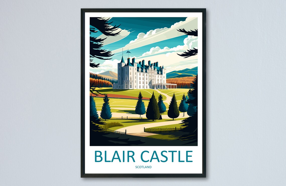 Blair Castle Scotland Castle Parkland Illustrated Travel Poster