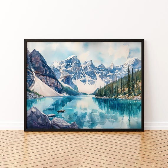 Banff Watercolor Poster Landscape Wall Art Hanging Home Dcor Gift Lovers Canada