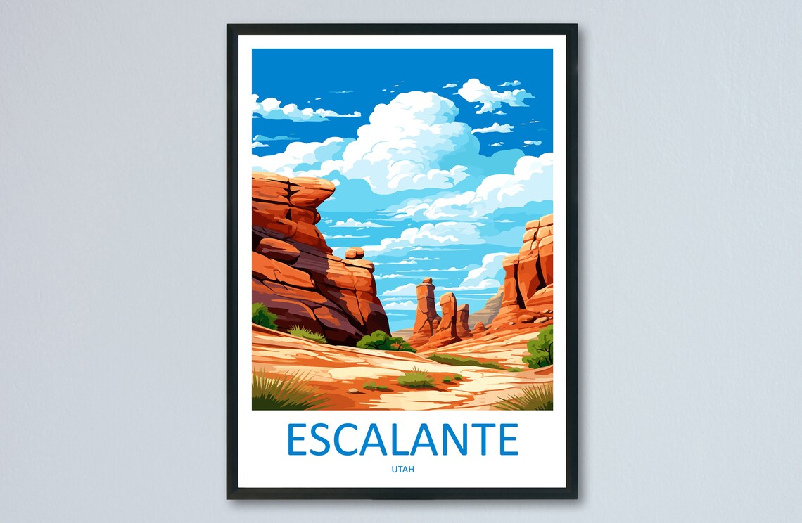 Escalante Utah Vivid Red Rock Desert Canyon Landscape Poster