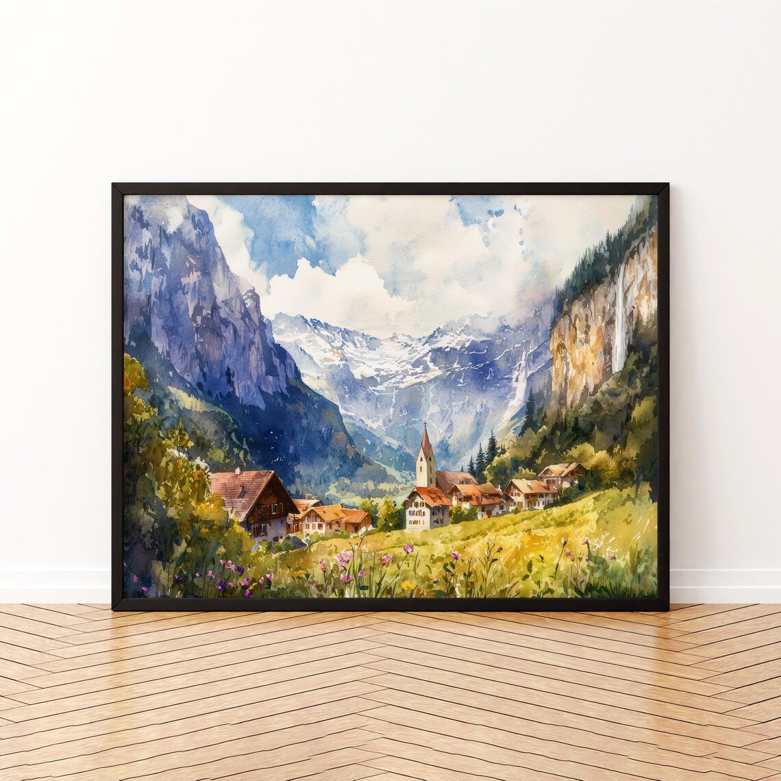 Lauterbrunnen Watercolor Poster, Switzerland Travel Poster
