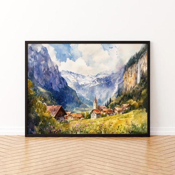 Lauterbrunnen Watercolor Poster, Switzerland Travel Poster