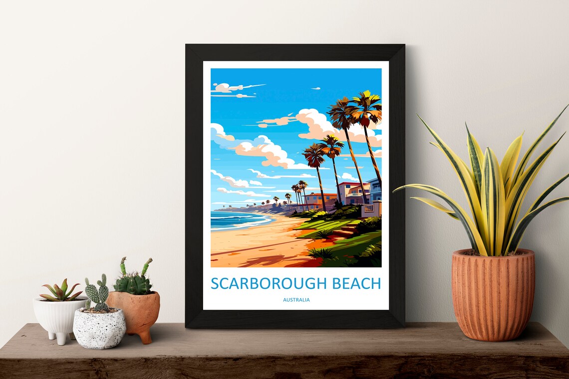 Scarborough Beach Australia Palm Sunset Promenade Travel Poster - Image 3