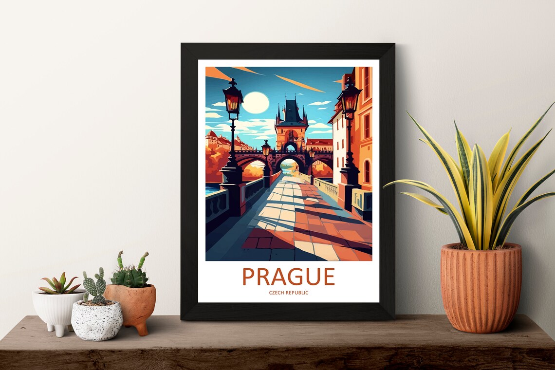 Prague Czech Republic Charles Bridge Tower Golden Light Poster - Image 3