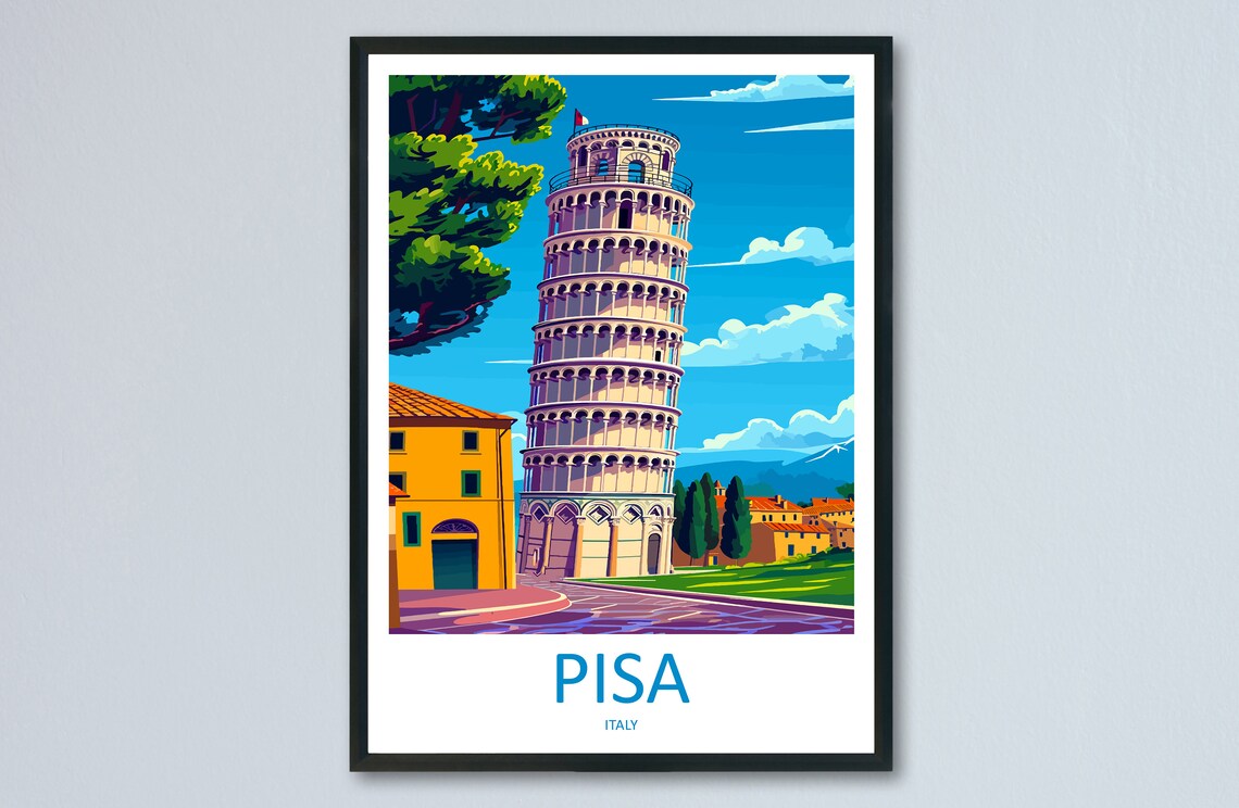 Pisa Italy Leaning Tower Sunny Landmark Square Travel Poster