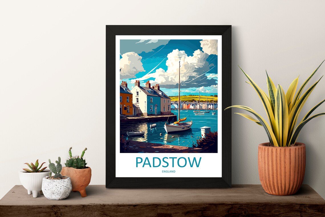 Padstow England Harbour Sailboats Colorful Coastal Town Travel Poster - Image 3