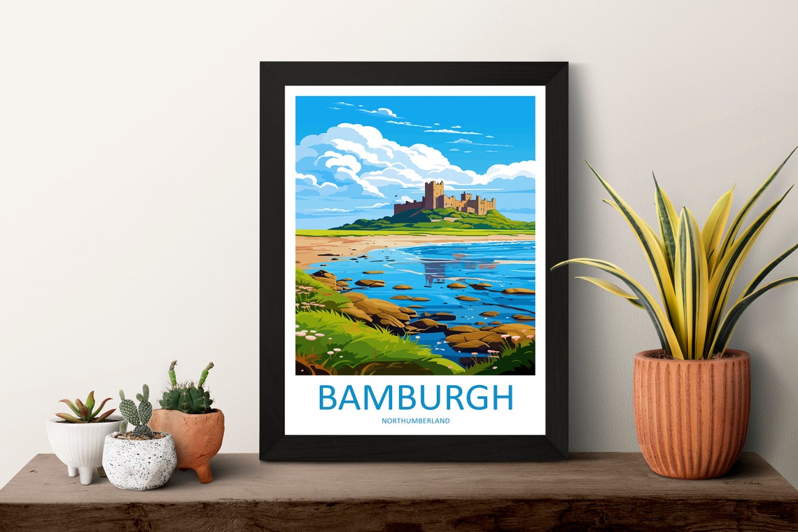 Bamburgh Castle Northumberland Coastal Shore View Travel Poster - Image 3