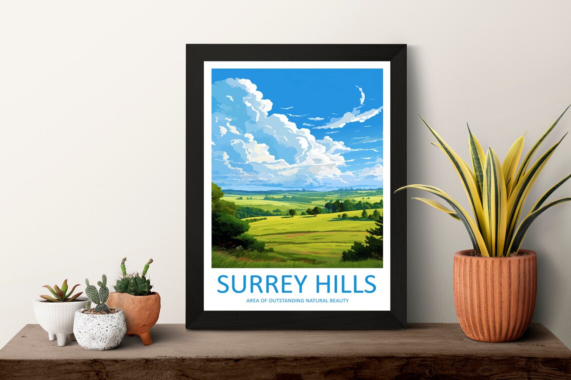 Surrey Hills Travel Print, AONB Wall Art - Image 3