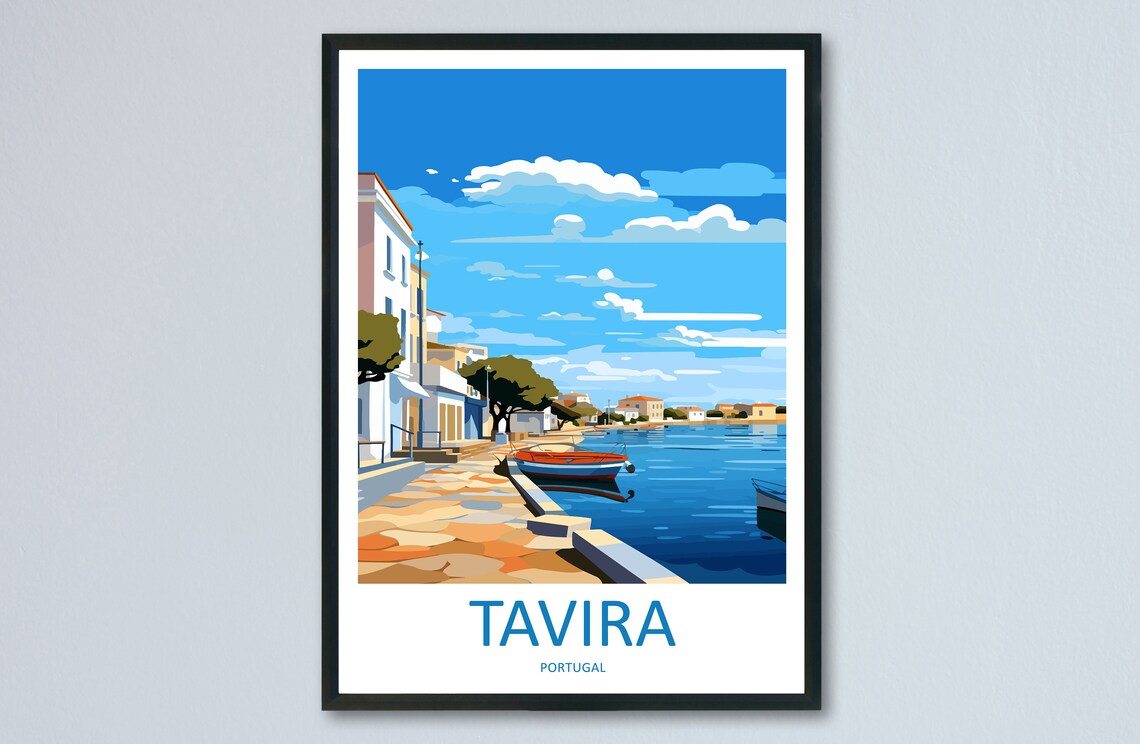 Tavira Portugal Harbor Boats Charming Old Town Vintage Travel Wall Art