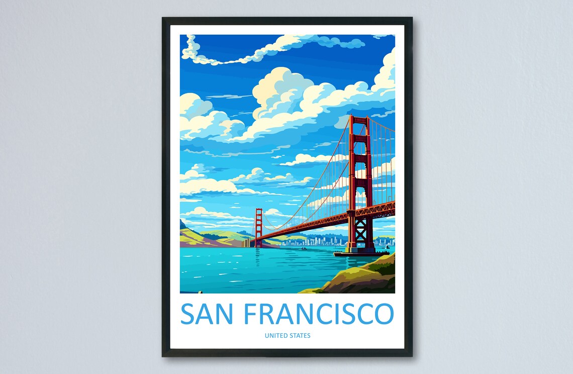 Golden Gate Bridge Over San Francisco Bay Day View Travel Poster