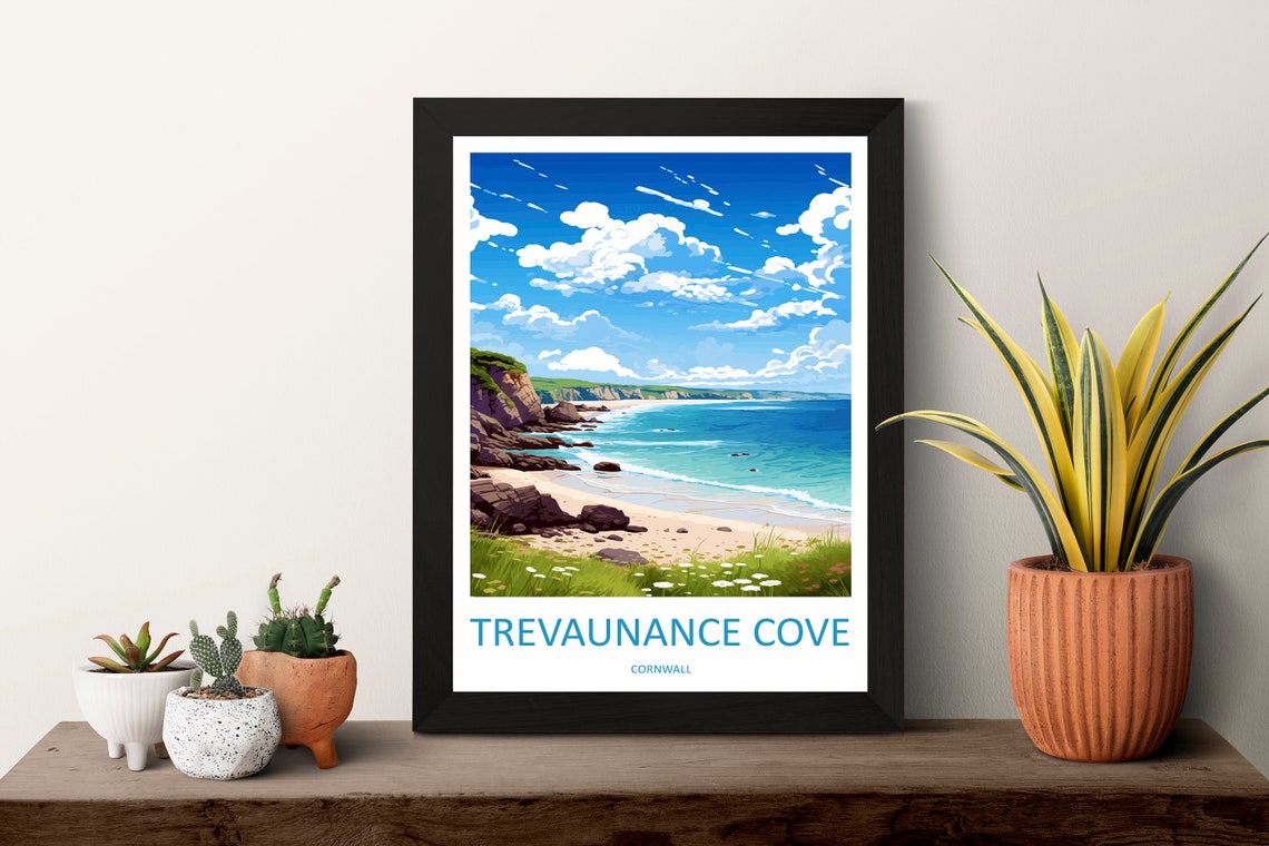 Trevaunance Cove Cornwall Rocky Shoreline Coastal Travel Poster - Image 3
