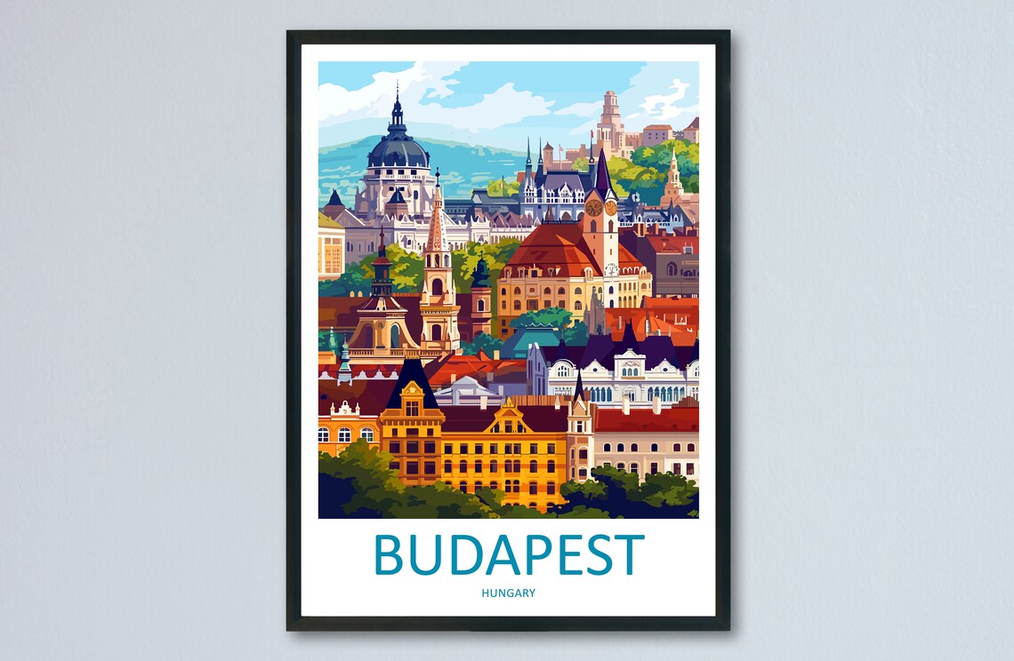 Budapest Hungary Historic Old Town Cityscape Skyline Travel Poster