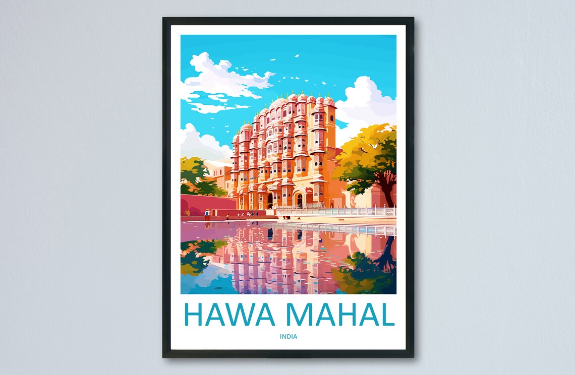 Hawa Mahal Jaipur India Pink Palace Retro Illustration Travel Poster