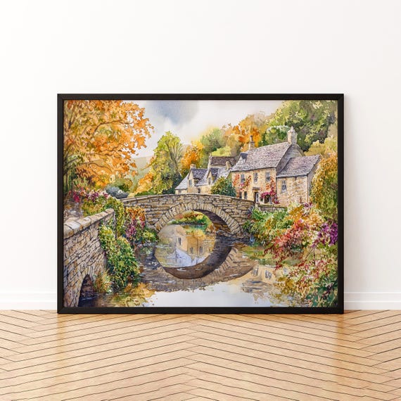 Malham England Watercolor Poster Travel Print Countryside Painting Yorkshire Dales Wall Art Uk Decor Souvenir