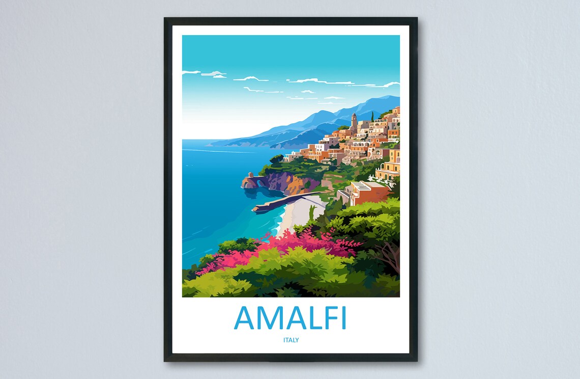 Amalfi Italy Pastel Cliffside Town Above a Turquoise Sea Coast Poster