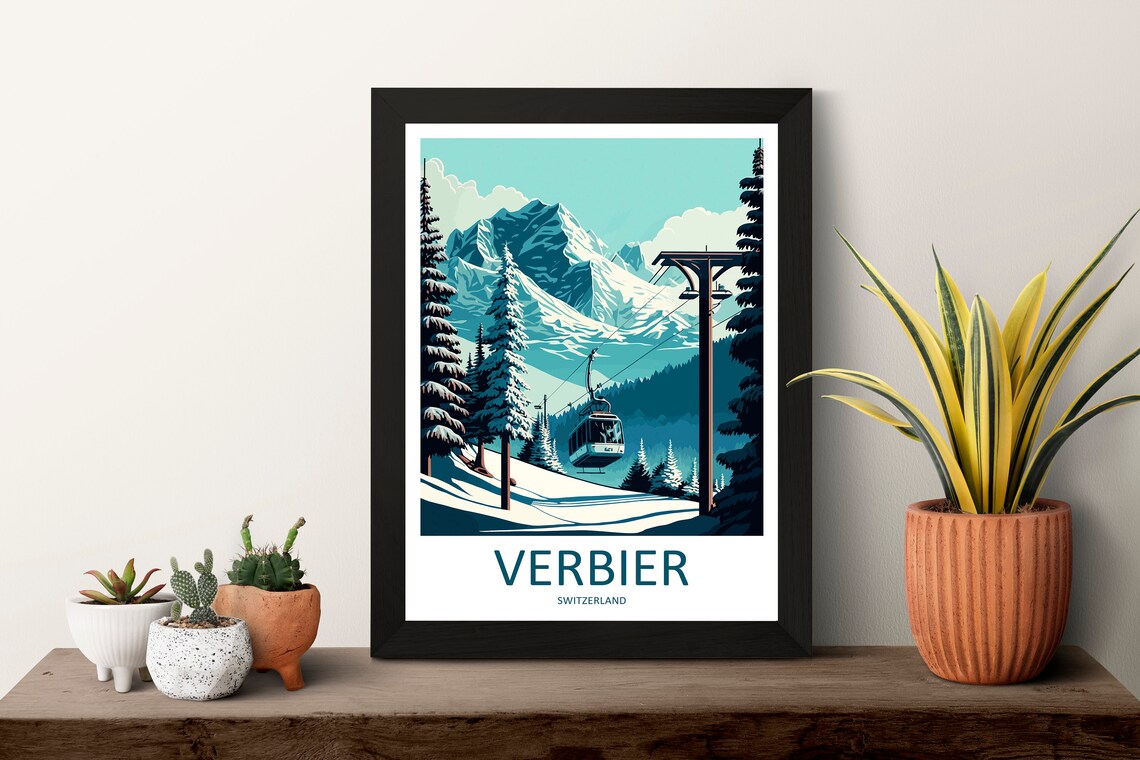 Verbier Travel Poster, Skiing Art for Home - Image 3