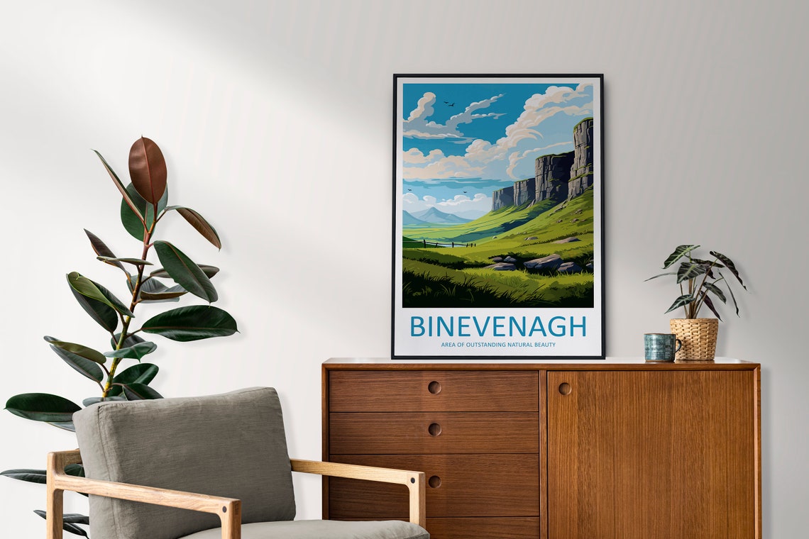 Binevenagh Mountain Cliffs Green Meadow Northern Ireland Poster - Image 2