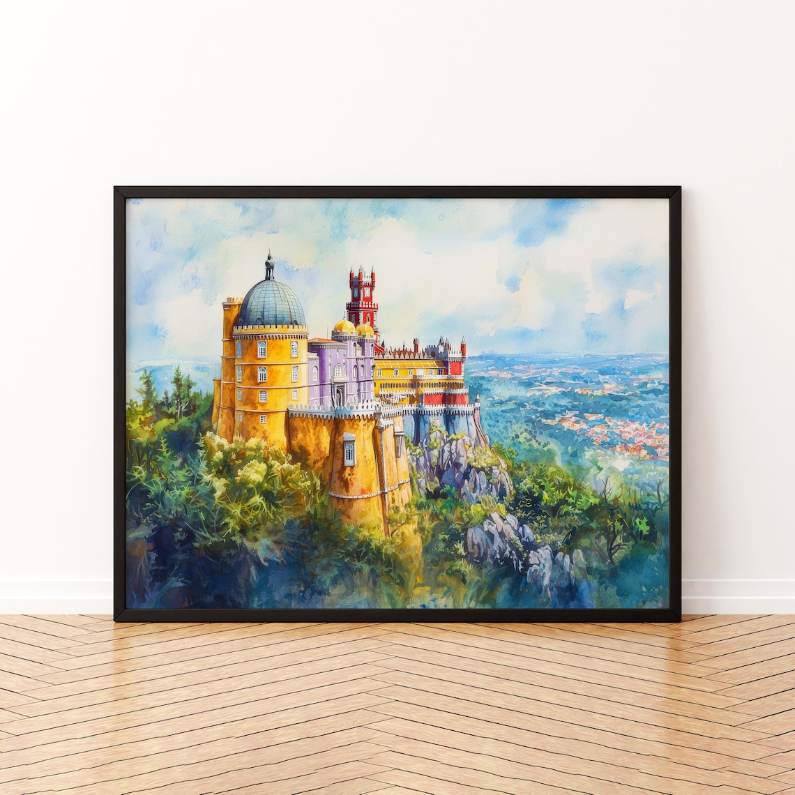 Sintra Pena Palace Watercolor Portugal Castle Hilltop Travel Art Poster