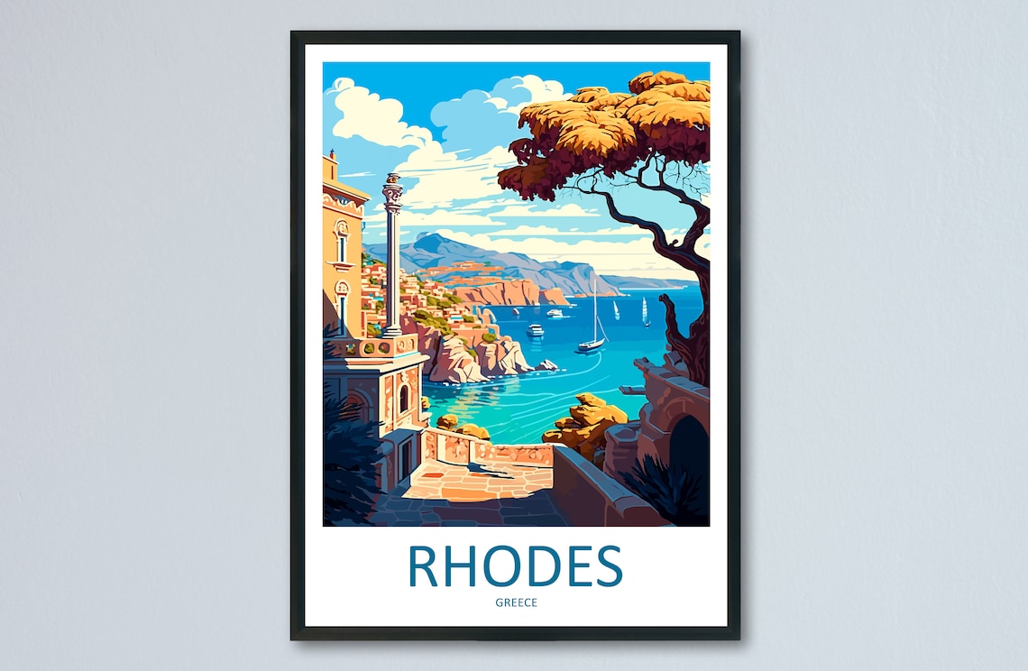 Rhodes Travel Poster, Greece Place Print