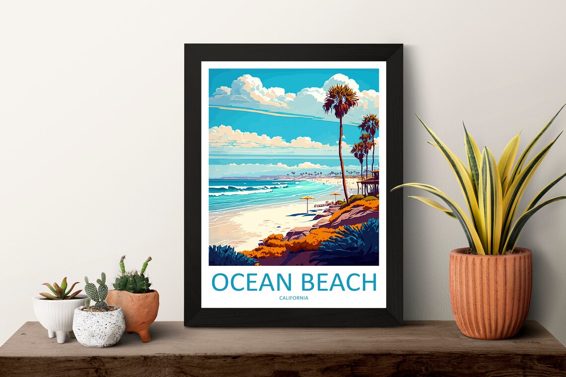 Ocean Beach Travel Poster, California Wall Art - Image 3