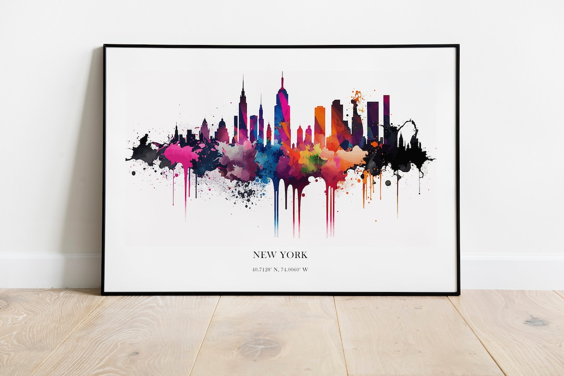 New York Watercolor Skyline Art Print, Cityscape