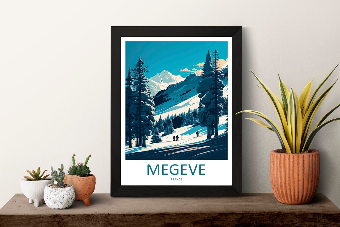 Megeve France Snowy Alpine Ski Trails Mountain Village Travel Poster - Image 3