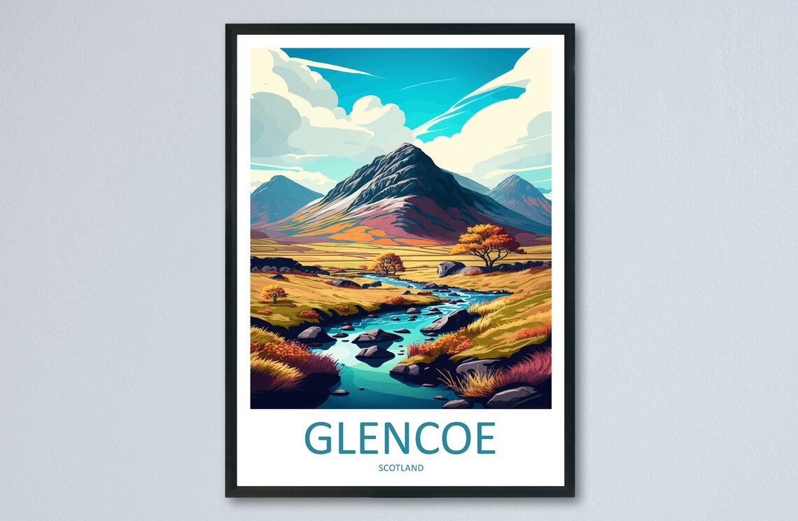 Glencoe Travel Poster, Scotland Landscape Art