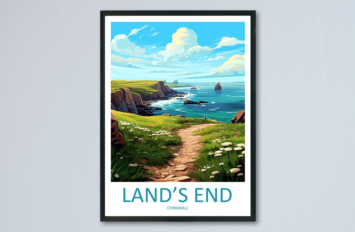 Lands End Travel Poster, Cornwall Wall Art Print