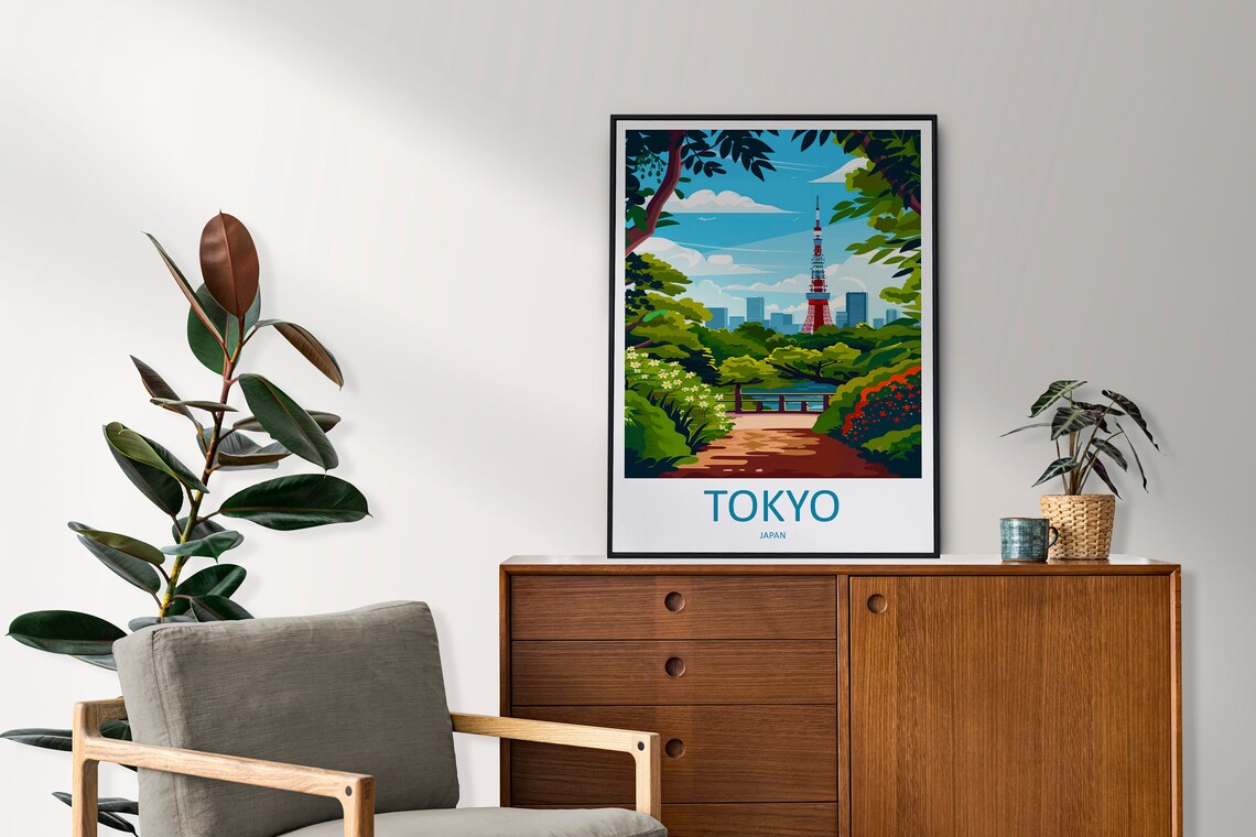 Tokyo Japan Tokyo Tower Rising Beyond a Lush Green Park Poster - Image 2