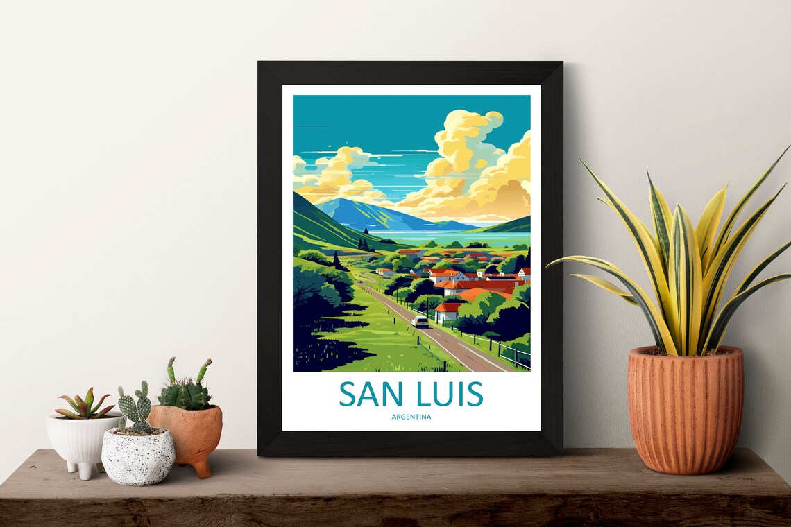 San Luis Argentina Green Mountain Valley Road Scenic Travel Poster - Image 3
