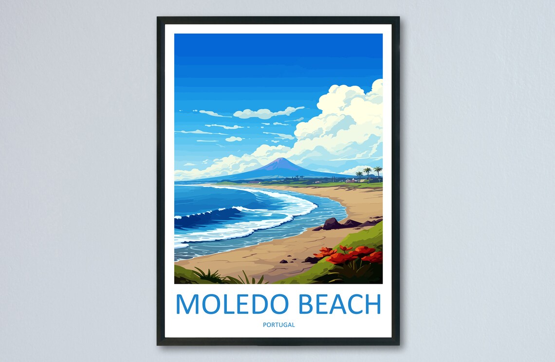 Moledo Beach Portugal Golden Surf Coastline Scenic Travel Poster