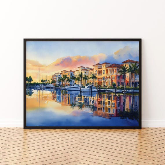 Naples Florida Watercolor Poster Travel Print Gulf Coast Painting Beach City Wall Art Usa Decor Souvenir