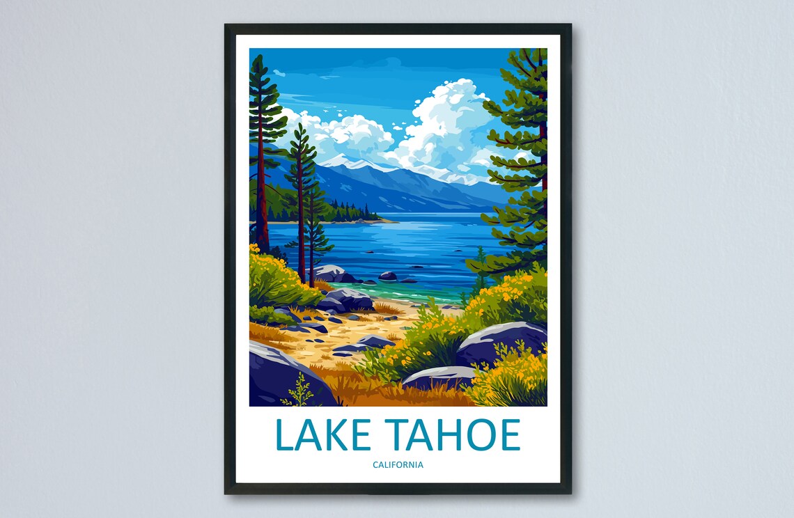 Lake Tahoe California Pine Beach and Mountain Shoreline Poster