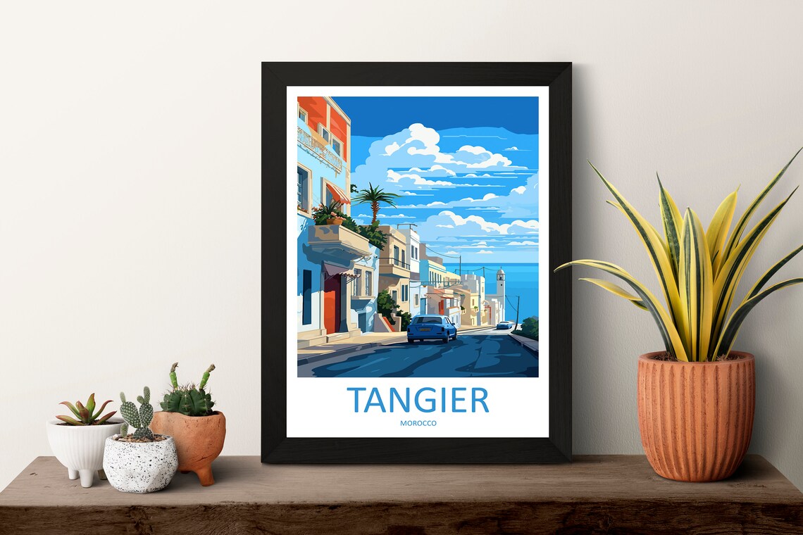 Tangier Morocco Street With Classic Car Coastal Travel Poster - Image 3