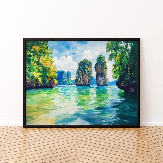 Phuket Thailand Watercolor Poster Travel Print Tropical Island Painting Beach Wall Art Asia Souvenir