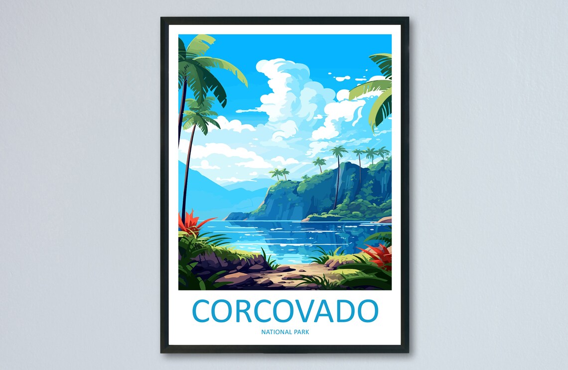 Corcovado National Park Costa Rica Palm Beach Poster with Ocean Cove