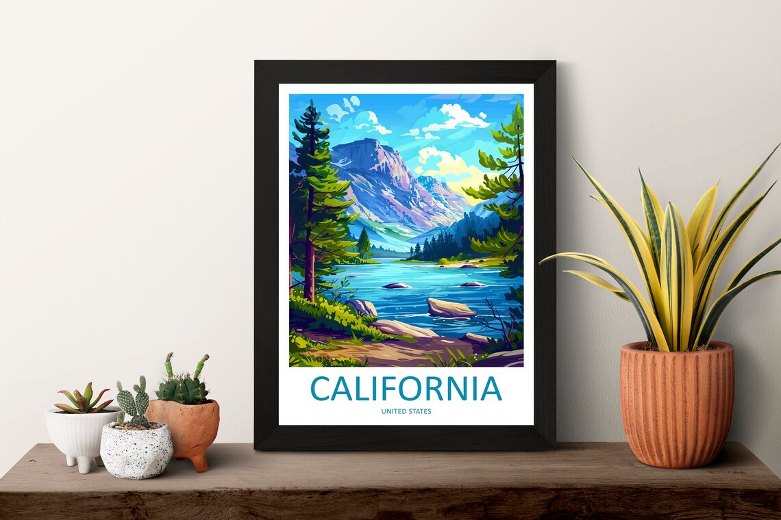 California USA Mountain Lake Pine Forest Peaks Alpine Travel Poster - Image 3