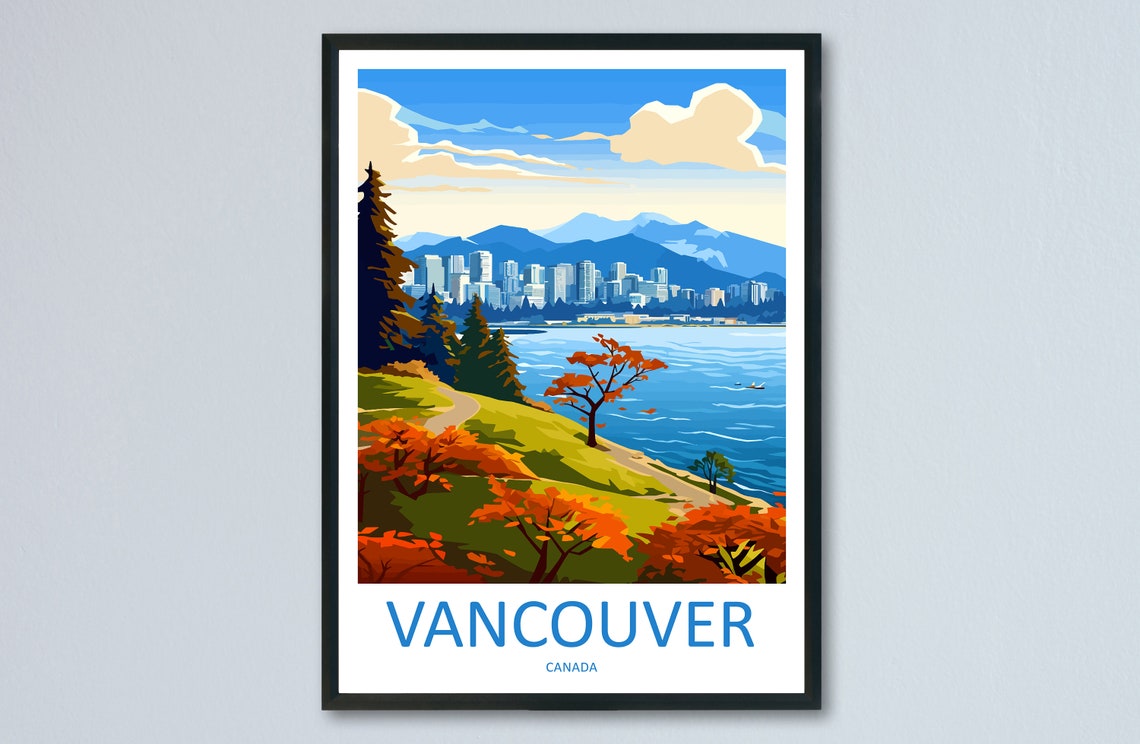 Vancouver Canada Skyline Across Sparkling Water Autumn Colors Poster