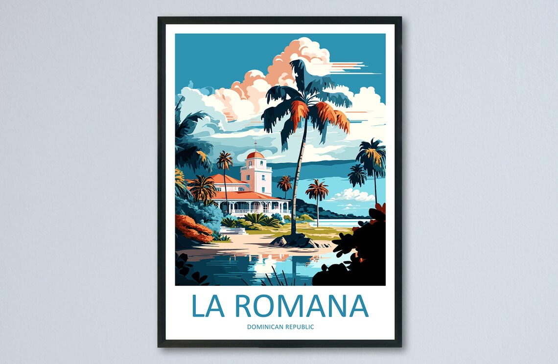 La Romana Dominican Republic Palm Beach Vintage Travel Poster