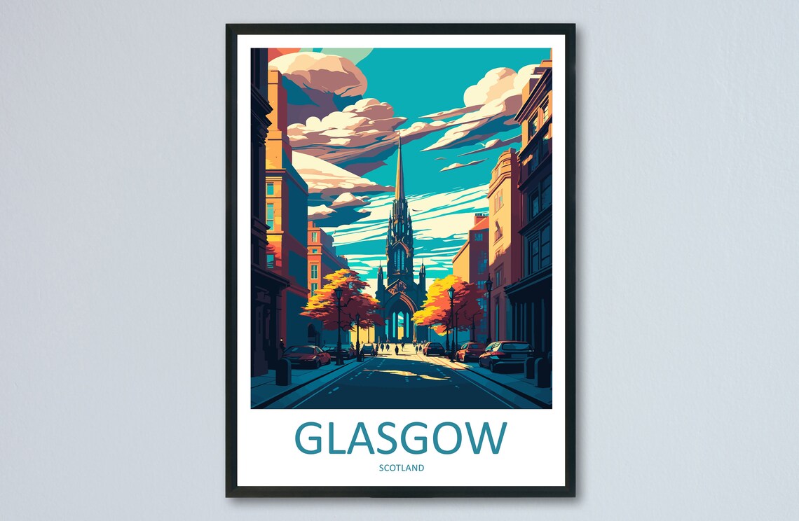 Glasgow Travel Poster, Scotland City Wall Art
