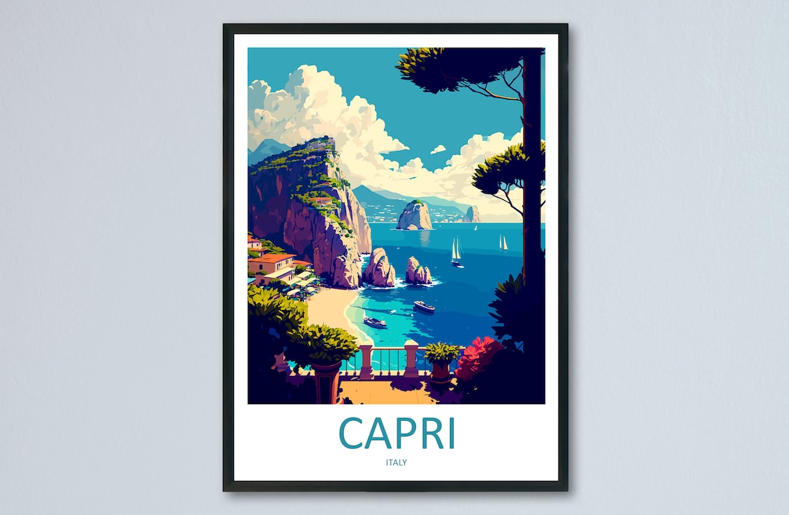 Capri Travel Poster, Europe Wall Art Print