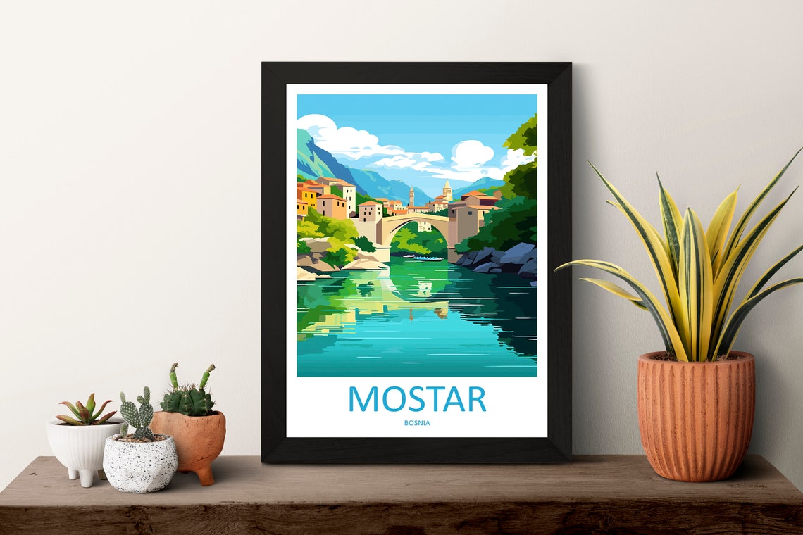 Mostar Travel Print Mostar Bosnia Home Dcor Mostar Art Print Herzegovina City Room Print For Stari Most Bridge Koski Mehmed Pasha Gift Art - Image 3