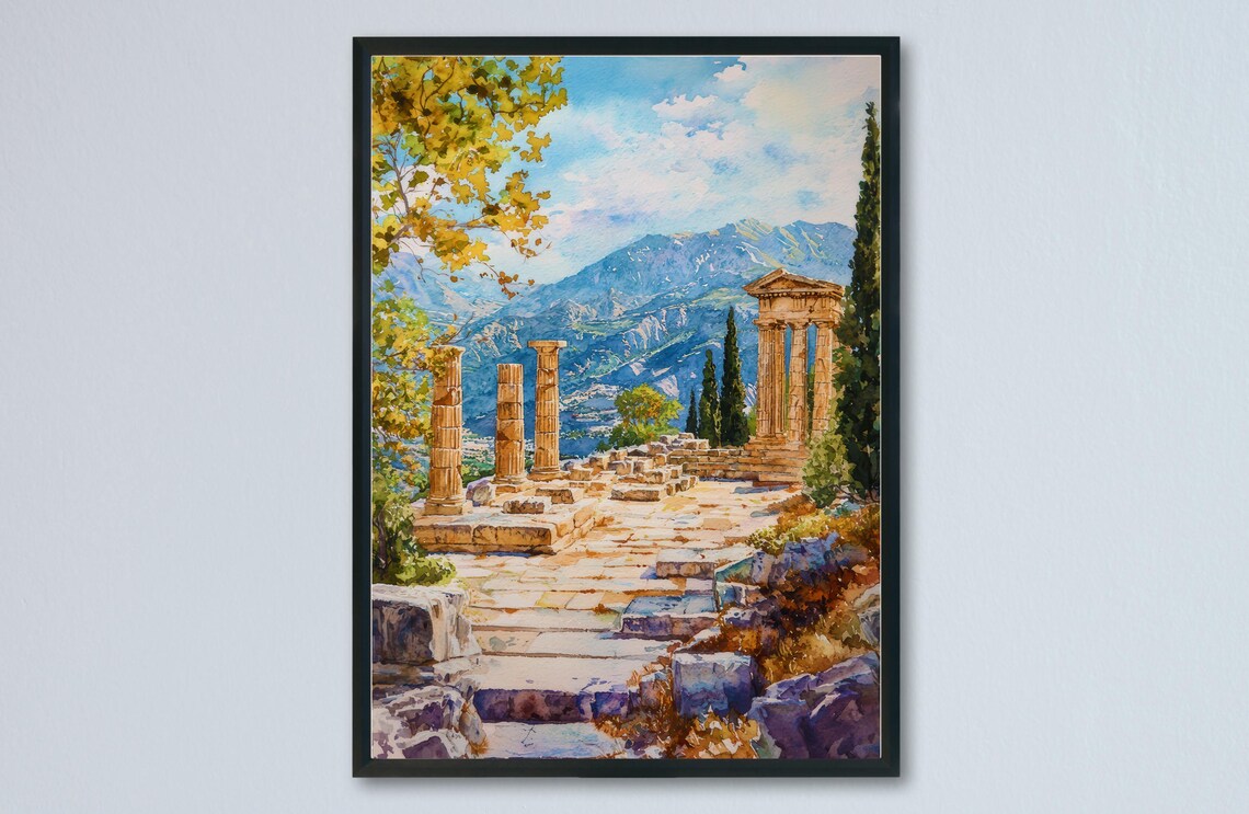 Delphi Watercolor Travel Poster, Greece Wall Art