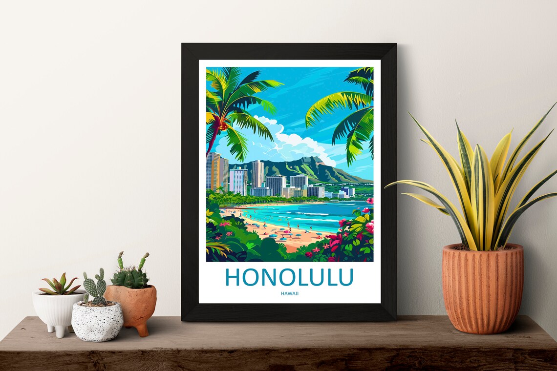 Honolulu Travel Poster, Hawaii Wall Decor - Image 3