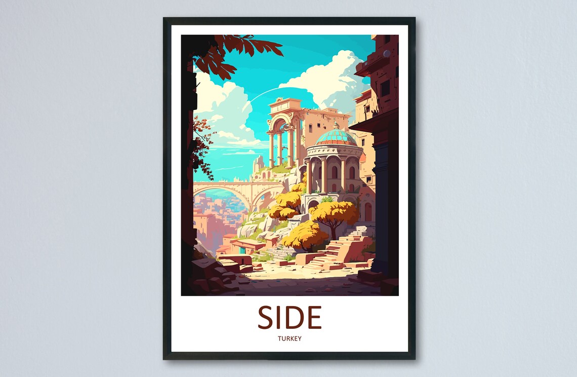 Side City Travel Poster, Turkey Place Print